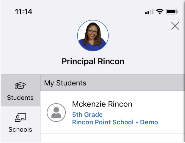 Tap Students in left sidebar, then tap student's name.